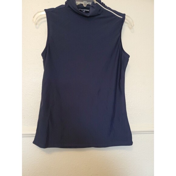 Movetes Sleeveless Top Mock Neck Zip On The Neck Size XS Navy Blue - Picture 5 of 12